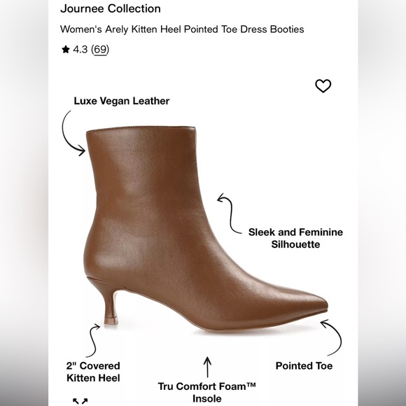 Journee Collection Tan Vegan Leather Pointed Toe Boots - Picture 1 of 7